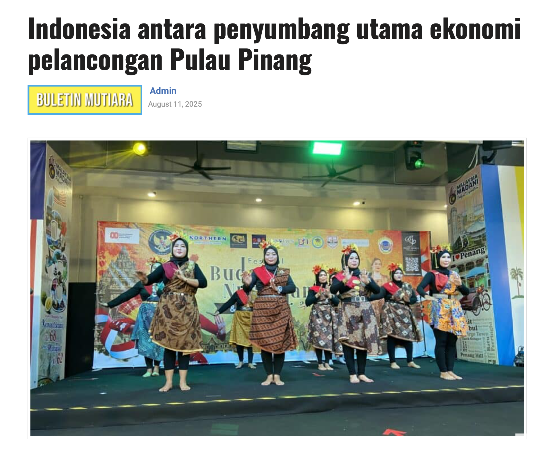 Indonesia antara penyumbang utama ekonomi pelancongan Pulau Pinang