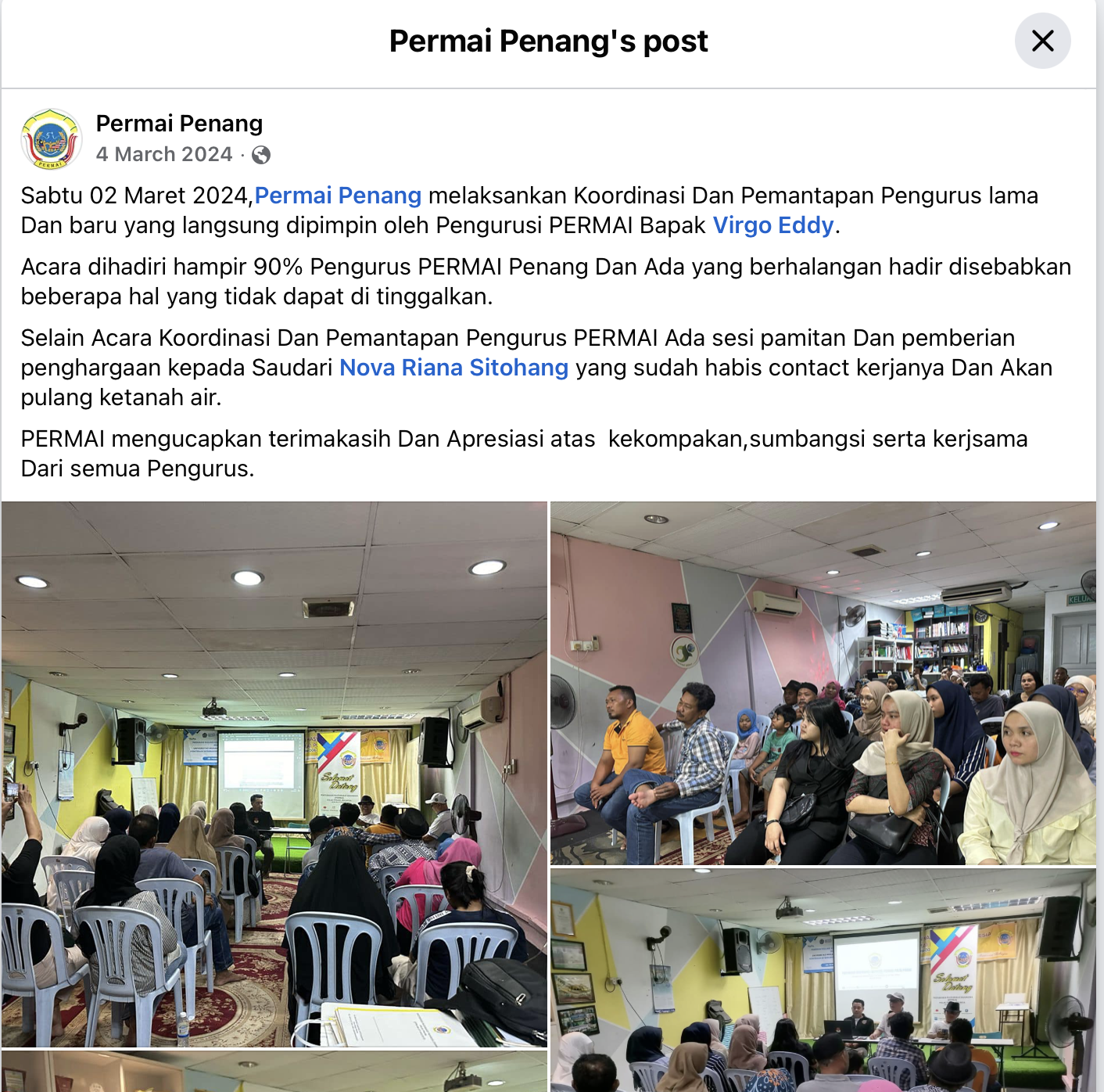 Koordinasi Dan Pemantapan Pengurus lama Dan baru yang langsung dipimpin oleh Pengurusi PERMAI Bapak Virgo Eddy