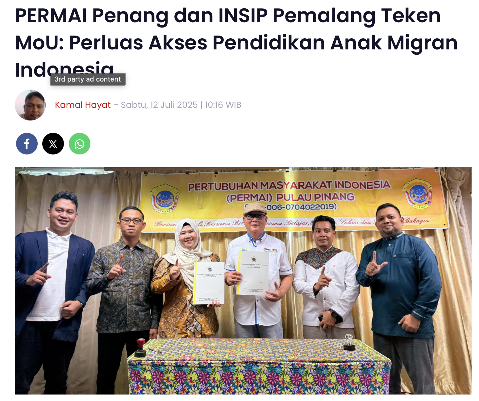 PERMAI Penang dan INSIP Pemalang Teken MoU: Perluas Akses Pendidikan Anak Migran Indonesia