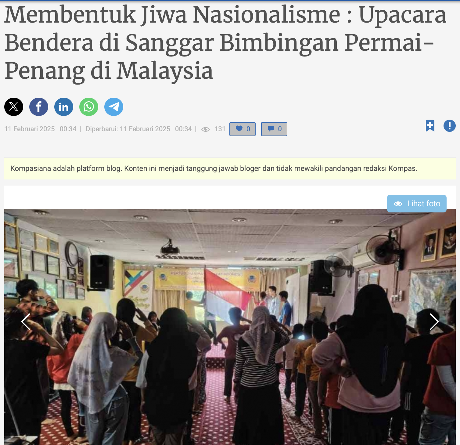 Membentuk Jiwa Nasionalisme : Upacara Bendera di Sanggar Bimbingan Permai-Penang di Malaysia