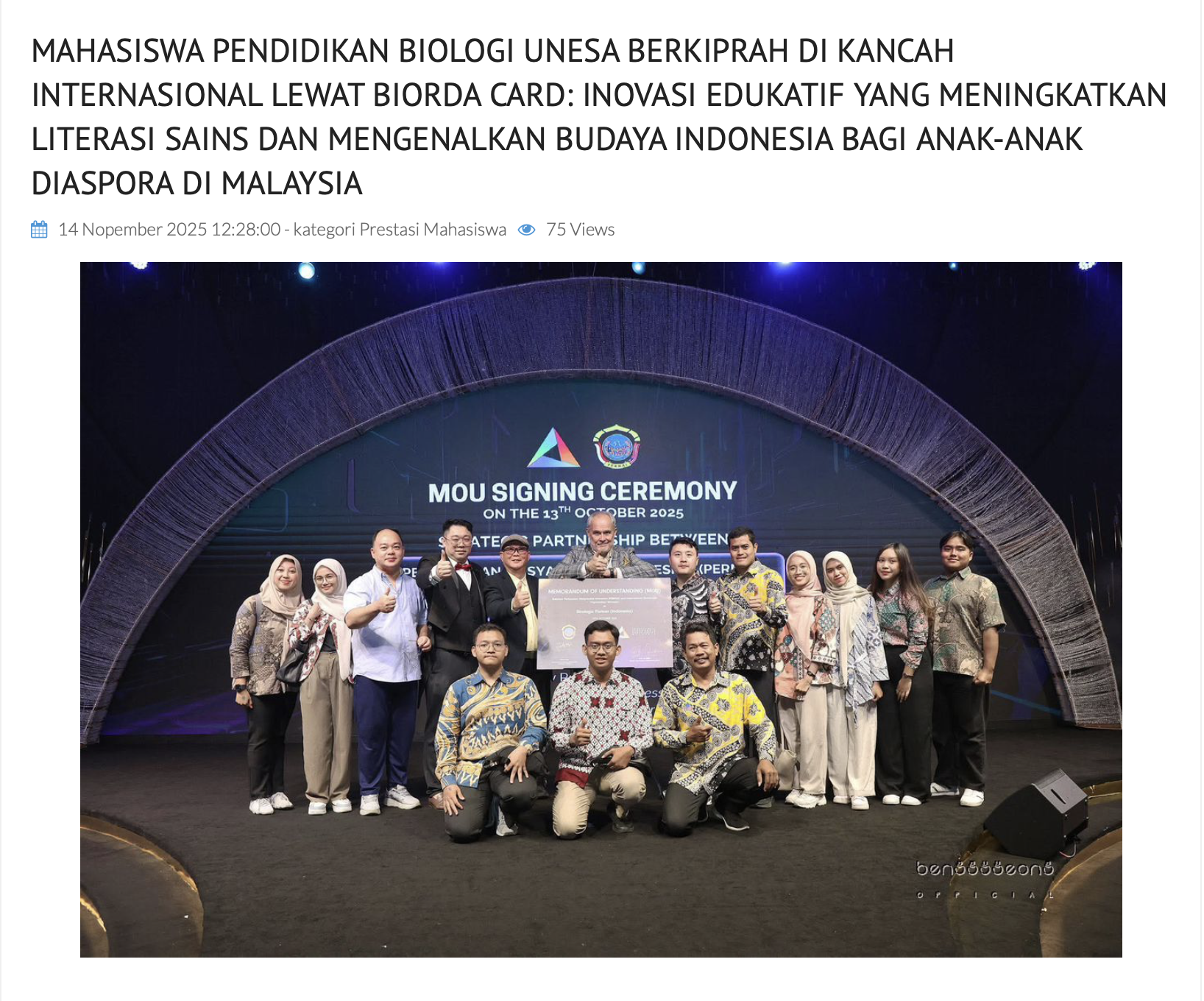 Mahasiswa Pendidikan Biologi UNESA Berkiprah di Kancah Internasional Lewat BIORDA Card: Inovasi Edukatif yang Meningkatkan Literasi Sains dan Mengenalkan Budaya Indonesia bagi Anak-anak Diaspora di Malaysia